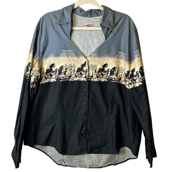 Roper‎ Western Equestrian Cowgirl Horses V-Neck Button Up Shirt Womens Plus 2X - Picture 1 of 9